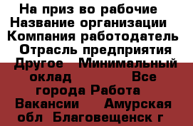 На приз-во рабочие › Название организации ­ Компания-работодатель › Отрасль предприятия ­ Другое › Минимальный оклад ­ 30 000 - Все города Работа » Вакансии   . Амурская обл.,Благовещенск г.